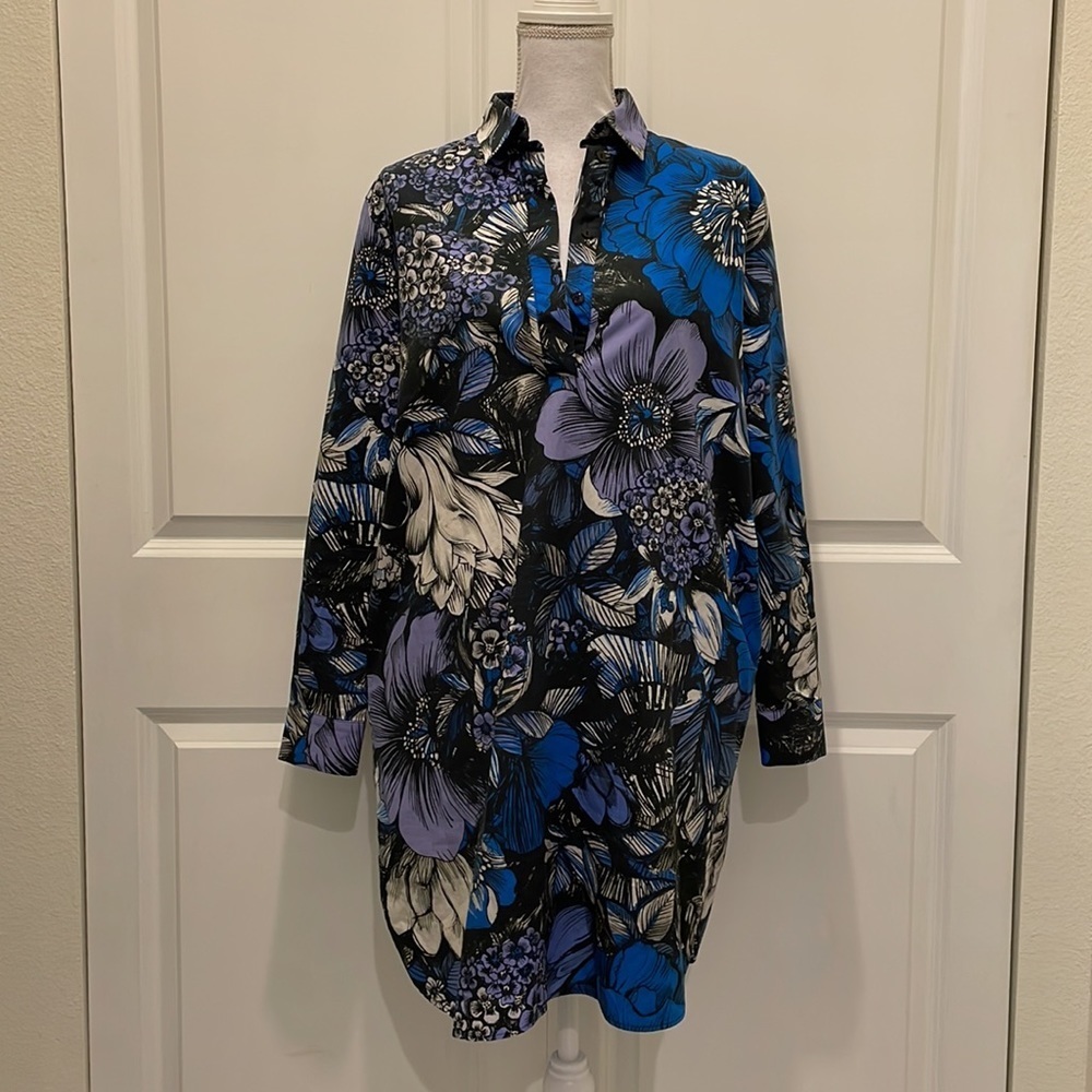 Fuzzi Floral Print Shirtdress with Pockets